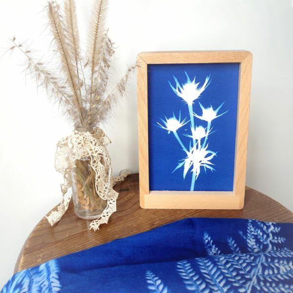 CADRE CYANOTYPE DESIGN UNIQUE FAUX CHARDON PANICAUT CHAMPETRE