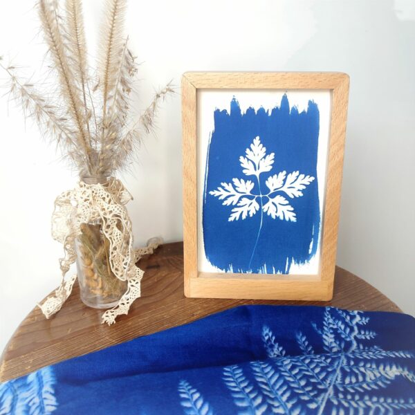 CADRE CYANOTYPE DESIGN UNIQUE FEUILLE HERBE A ROBERT