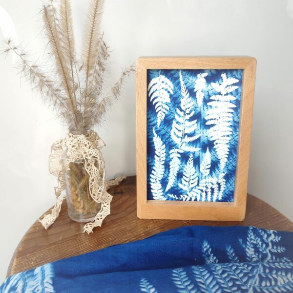 CADRE CYANOTYPE DESIGN UNIQUE FOUGERE DOUBLE EXPOSITION
