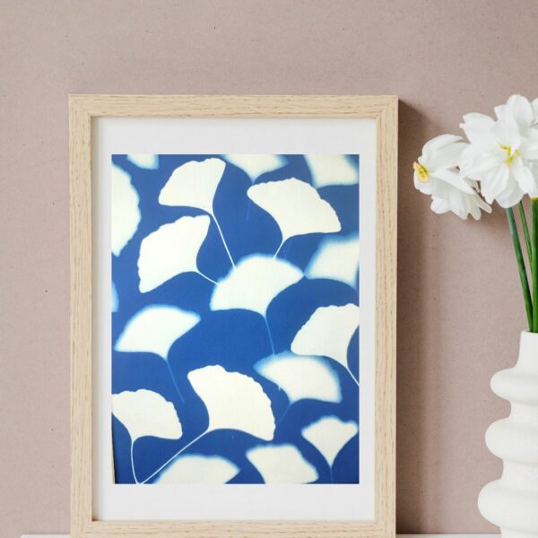 CADRE CYANOTYPE DESIGN UNIQUE GINKGO BILOBA MADE IN FRANCE