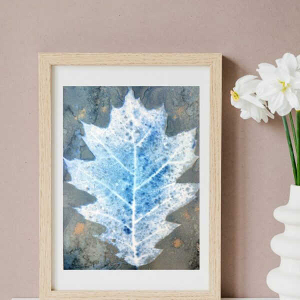 CADRE WET CYANOTYPE DESIGN UNIQUE FEUILLE CHENE MADE IN FRANCE
