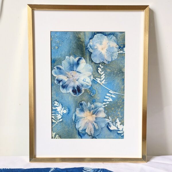 cyanotype, tableau, decoration, fleur, anémone, bleu, artiste, france, unique