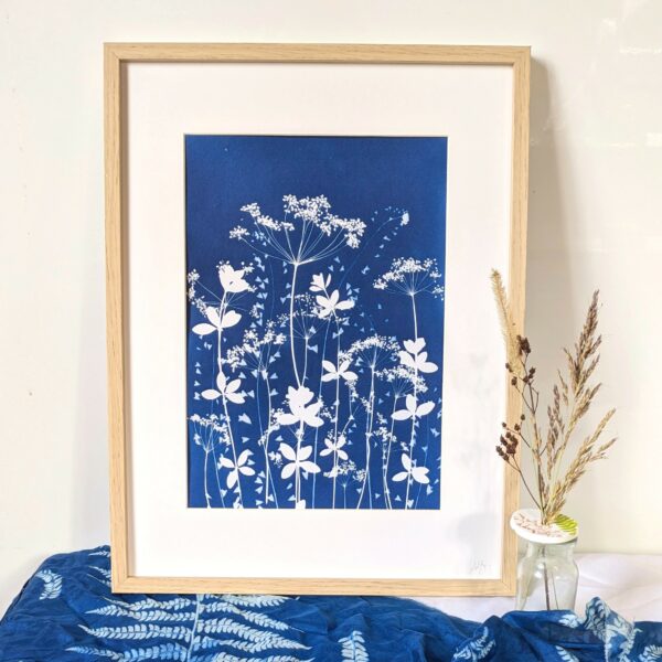 CYANOTYPE, TABLEAU, BLEU, FLEURS DES CHAMPS
