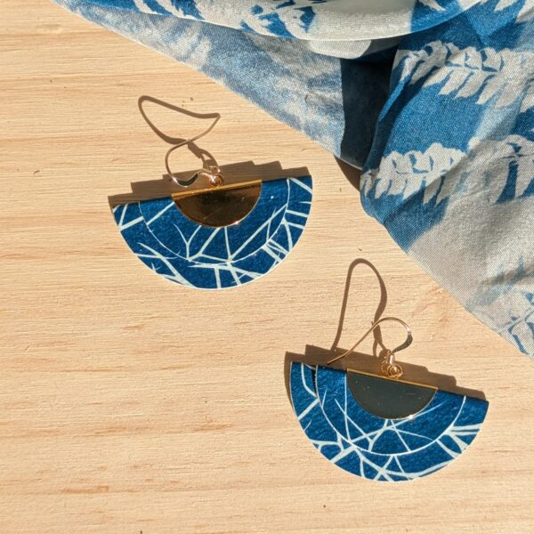 BOUCLES OREILLES EVENTAIL NIGELLE CYANOTYPE UNIQUE