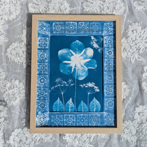 TABLEAU CYANOTYPE FLEURS SAUVAGES DENTELLE ARTISTE FRANCE
