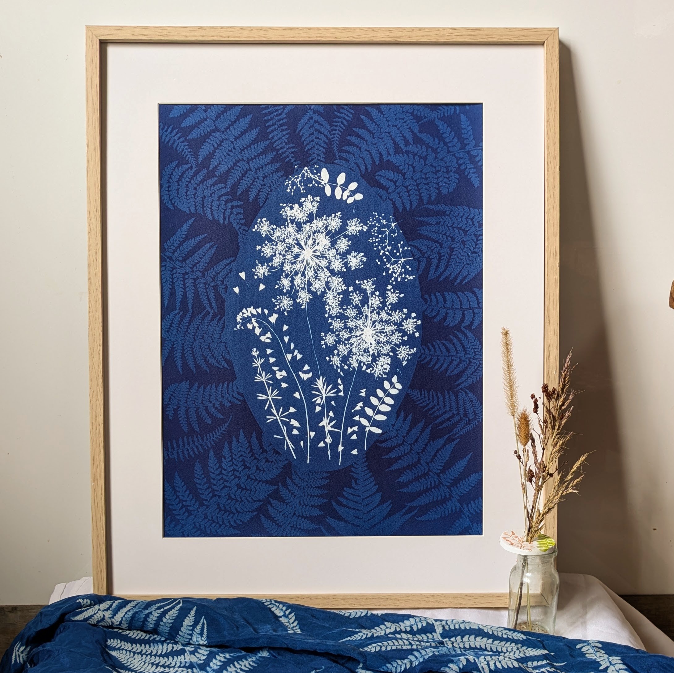 TABLEAU, CYANOTYPE, PLANTES SAUVAGES, BLEU, ARTISTE FRANCE, fougere, unique
