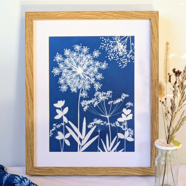 CADRE, DECO INTERIEURE, CYANOTYPE, FLEURS SAUVAGES, BLEU, CADEAU FEMME